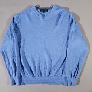 Davis & Squire Sweater Mens XL Blue Extra Fine Merino Wool V-Neck Pullover